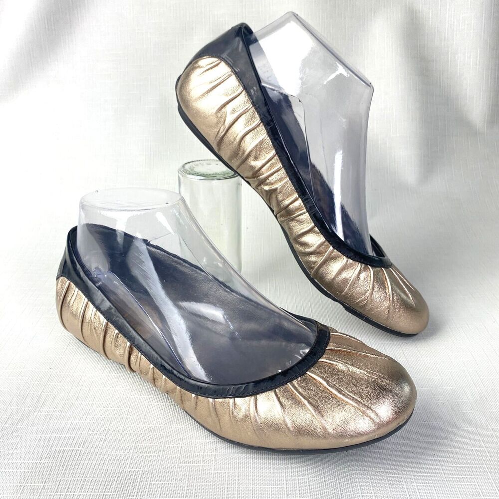 Cole Haan + NIKE AIR GOLD Metallic Leather BALLET FLATS! Ballerina Shoes Sz 6.5